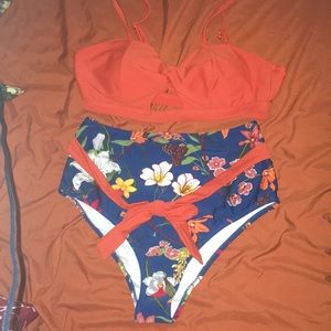 Cupshe orange and blue two piece swimsuit